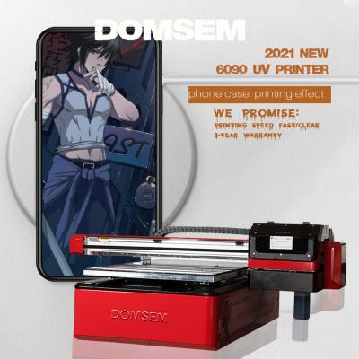 China DOMSEM Indoor Outdoor Advertising Varnish Printers Cylinder UV Flatbed Printer 6090 Triple Heads Machine For Phone Case Label Bottle 2021 Newcomers for sale