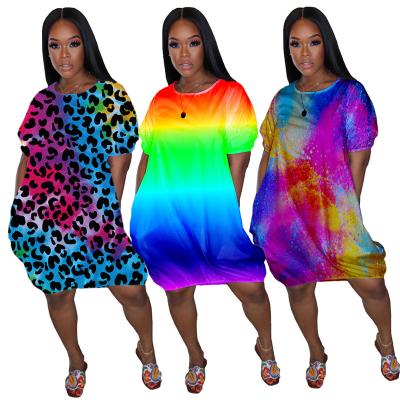 China 2021new arrivals summer anti-static stylish outdoor suit multicolor printing casual T-shirt dresses women clothing clothing for sale