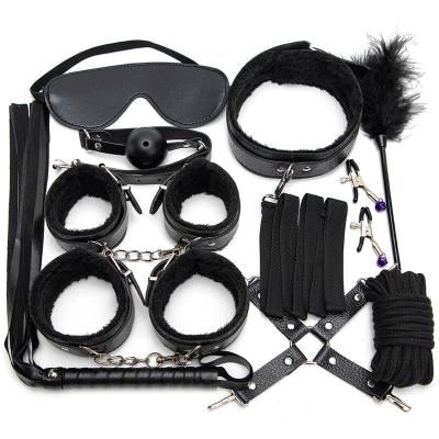 China Hot Selling Eco-friendly SM Bondage Sex Toys Kit 10pcs Set Restraints For Adult Game SM Set Sex Toys Set SM Bondage Kit For Sex Game bdsm for sale