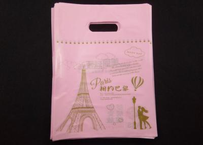 China Pink Die Cut Poly Bags Eiffel Tower Design For Cosmetics And Merchandise for sale