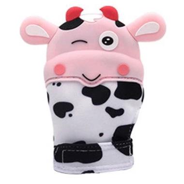 China Food Grade Silicone Baby Teether Toy Glove With Adjustable Strap Baby Products Baby Cow Cartoon Teething Molars Teething Mittens Glove for sale