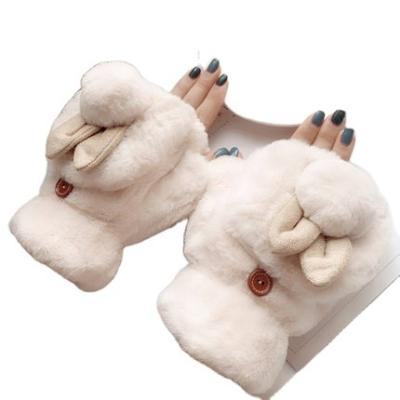 China Keep Cute Rabbit Flip-Up 2022 Central Institute Student Winter Gloves Warm Female Korean Version All-match Fingerless Plush Velvet Gloves for sale