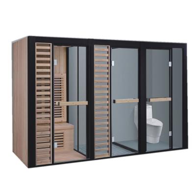 China Computer control panel OEM dry&wet steam combo sauna room combined steam sauna room bottom emf far infrared dry large far infrared wood wood for sale