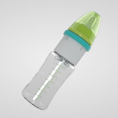 China PVC 3 free in 1 neck 240ml or 150ml wide milk bottle with bottle warmer cover glass bpa free anti colic baby bottle for newborn for sale