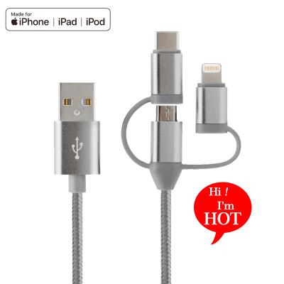 China Mobile Phone Etc.electronic Product XQC X02 New Design Nylon Braid MFi Type Micro USB C Cable For iPhone 12 Lightweight ning Cable Fast Charging 3 In 1 Data Cable for sale