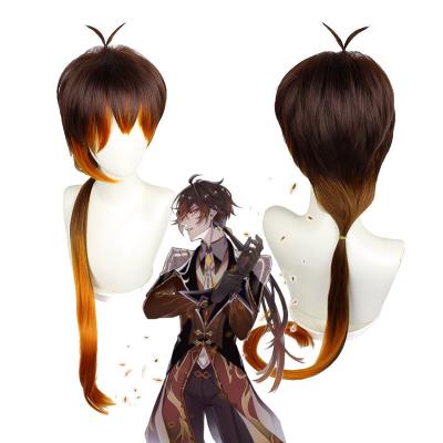 China Zhongli COS Special Wig Custom Made Hair Genshin Impact Synthetic Wigs COSPLAY Mancon Wigs Available Brown Long Hair for sale