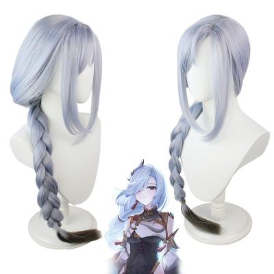 China COSPLAY Genshin Impact Shenhe Wigs Available at Comic-Con Goddess Split View Protagonist Wig with Silver Long Hair Weaved Chemical Fiber for sale