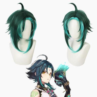 China Impact Straight Game Genshin Short Hair Green Hair Set General Jinpeng Dharma Protector Yacha Mandrill Cosplay Wig for sale