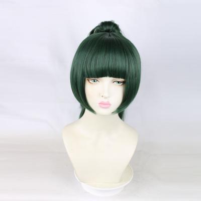 China Jujutsu Kaisen Zenin Maki Anime Cosplay Wigs Grass Green Ponytail Synthetic Wig Harajuku Wig High With Bangs for sale