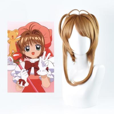 China Sakura Magic Card Anime Wig Halloween Cosplay Party Brown Synthetic Hair Wigs Harajuku Wig Variety for sale