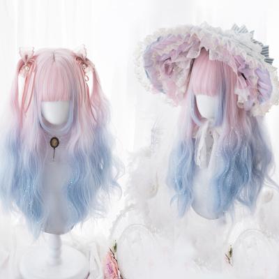 China Daily Use Women's Pink Fiber Wigs High Temperature Synthetic Daily Wigs Natural Heat Resistant Long Mixed Color Fiber Wigs for sale