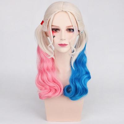 China Harajuku Wig Suicide Squad Harleen Quinzel Movie Cosplay Synthetic Wigs Ombre Curly Natural Wavy Synthetic Wigs for sale