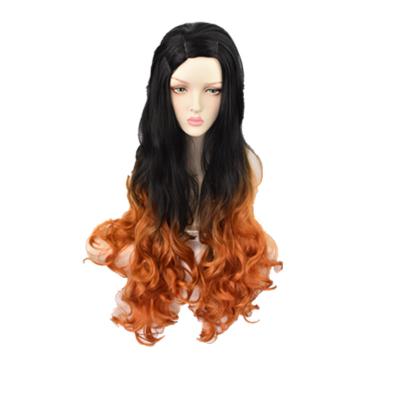 China Long Big Japanese Orange Black Curly Wave Japanese Kamado Nezuko Cosplay Slayer Harajuku Wig Demon Wigs Synthetic Wigs for sale