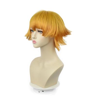 China Harajuku Wig Demon Slayer Agatsuma Zenitsu Anime Cosplay Wigs Synthetic Yellow Gradient Orange Short Wig With Bangs for sale