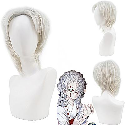 China Best Quality Micro Curly Natural White Rui Cosplay Short Hair Synthetic Wigs Harajuku Wig Anime Demon Slayer Wig for sale