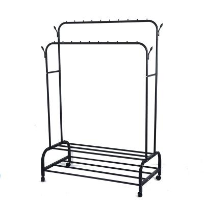 China Double Double Row Multifunctional Rack Plant With Adjustable Coat Rack Wheels Floor Standing Laundry Indoor Clothes Rack Hanger for sale