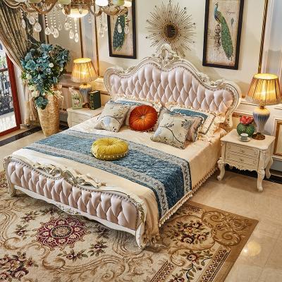 China (Other)Adjustable High End Solid Wood Carved View Bed Furniture Spanish Genuine Leather Luxury Bedroom Set for sale