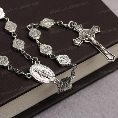 China Saint Benedict Cross Christian Prayer Beads Religious Zinc Alloy Catholic Tespih Rosary Necklace for sale