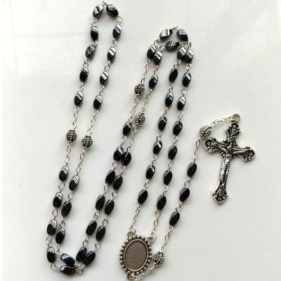 China 5*8mm catlicos de rosarios christian hematite beads necklace decade hook religious handmade rosary bracelet with factory price for sale