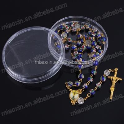 China Hot Selling Fashion 8mm Catholic Religious Cloisonne Rosary Bead Handmade Cloisonne Necklace for sale