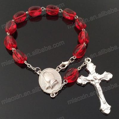 China Simple Handmade Fashion Decade Red Glass Rosary Bracelet Religious Religious for sale