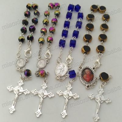 China Religious wholesale fashion prayer beads crystal bracelet with cross, rosary chain bracelet, finger rosary, for sale