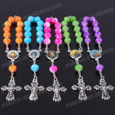 China Religious Christian Colorful Faceted Beads Decade Rosary Chalice Centerpieces Chain Car Rosary for sale