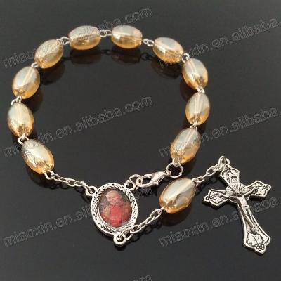 China Fashion religious wholesale gold rosary bracelet glass beads, religious bracelet, catholic necklace box, rosary for sale