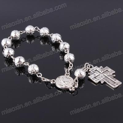 China Alloy Religious Pink Rosary Beads , Sticker Double Side Metal Catholic Watermelon Beads Decade Rosary for sale