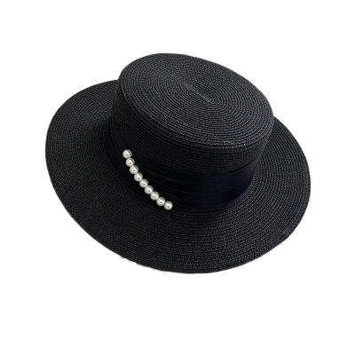 China 2021 Summer New Summer Vacation Vacation Women's Beach Straw Hat Pearl Flat Surface for sale