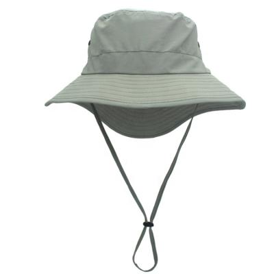 China Fashion Light Gray Sunscreen Polyester Adjustable Wide Brim Casual Fisherman Rope Bucket Hat for sale