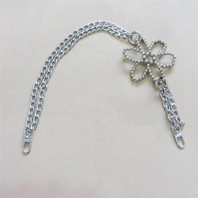 China Lobster loops are included on both sides 2021 Handmade Aluminum Flat Bag Chain Strap Unique Flowers Silver Purse Supplement with Alloy Swivel Clasps Purse Chain Straps for sale