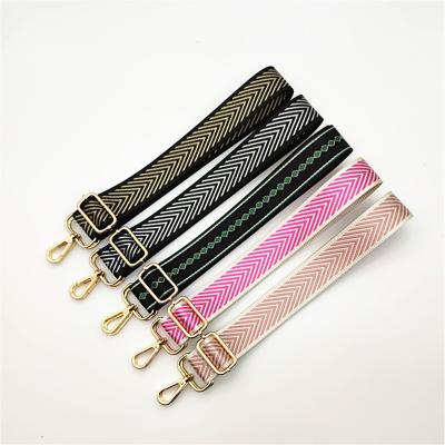 China Use it as a single cross body strap or double it up striped jacquard webbing bag strap, silver line gold decorative handbag accessories straps for sale