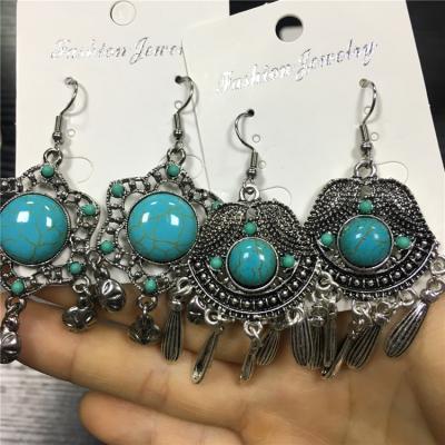 China Handcrafted Finish Promotion Drop Dangle Earrings For Women Vintage Earring Set Statement Bohemian Stone Round Big Stud Earring Set Jewelry for sale