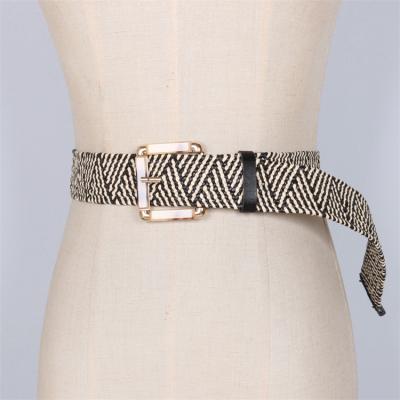 China Vintage Knitted Braiding Braiding Belt Square Buckle Skirt Belt Women Retro Waist Strap Wax Adjustable Wide Rope Belt for sale