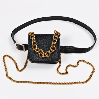 China Women Belt Bag Luxury Cross - Body Bags Mini Waist Pack, Crocodile Pattern Lipstick Key Pocket Chain Shoulder Messenger Bag Gold Chain Belt for sale