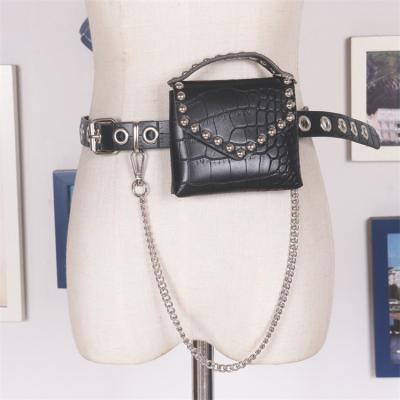 China Women Belt Bag Luxury Cross - Rivet Punk Fanny Packs Body Bags For Women PU Waist Pack Bag Envelope Cell Phone Clutch Purse Leather Belt With Metal Chains for sale