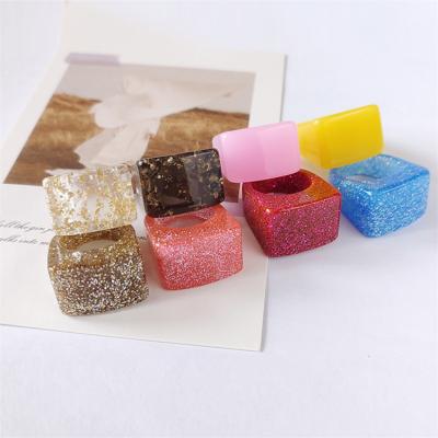 China Cute Resin Acrylic Cute Rings Trendy Rings, Square Gem Stackable Chunky Glitter Plastic Resin Ring For Women Girls for sale