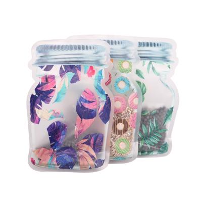 China Cute Moisture Proof Pink Feather Printed Clear Frosted Zipper Lock Bag Nuts Bean Food Packaging Bag With Zipper for sale