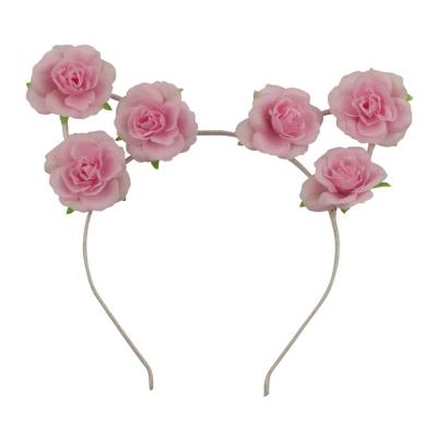 China Lace Cat Ears Hairband Artificial Polyester Flower Headband Party Hair Accessory Ribbon Metal Cat Ears Girl Headband Pink 5988 for sale