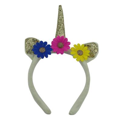 China Alice Flower Hair Band Halloween Elf Donkey Gold Glitter Ears Headband Suede Glitter Unicorn Horn Headband Plush Leather Covered Fleece Covered unicorn horn elf covered daisy flower headband for sale