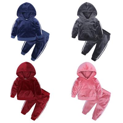 China Spring fashion baby kid velor suit solid color casual hoodie panties set sports style casual clothes for sale