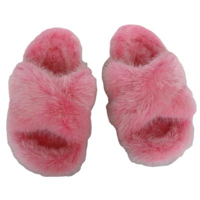 China Fashion Trend Style Cross Mink Fur Slides Women Real Fur Slippers Girls Fashion Fur Sandals for sale