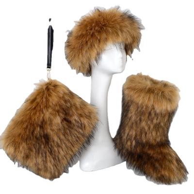 China Fashion Trend Solid Color Fake Fur Headband Faux Fur Boots Lady Artificial Fox Fur Purse Lady Winter Fashion for sale