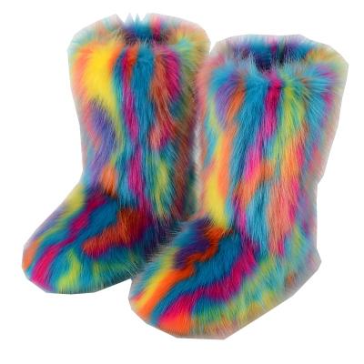 China Colorful Fashion Trend Faux Fur Boots Women Artificial Fur Adults Winter Boots Fake Fur Boots for sale