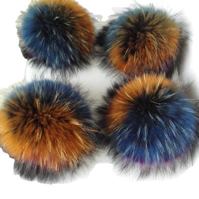 China Decoration for bag charm/Rainbow fur ball raccoon fur pompom car key chain real multicolor pom pom for sale