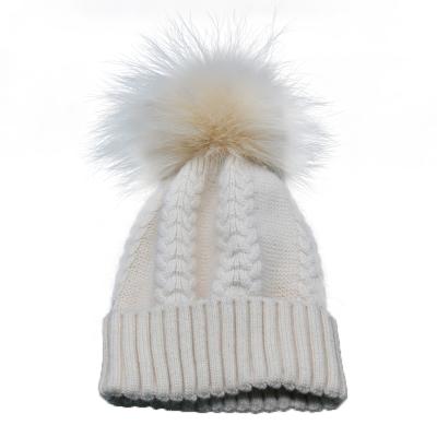 China COMMON Colorful Fur Pom Pom Knit Hats For Girl Lady Cable Winter Hats Beanie for sale