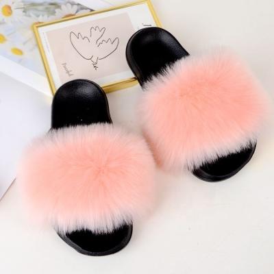 China Custom Fashion Faux Fox Fur Soft Fluffy Slippers Breathable For Women Fur Slide Sandals Loafers for sale