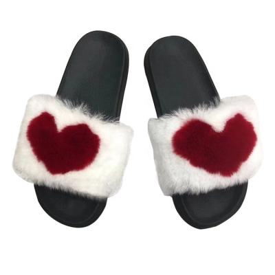 China Lightweight Designer Wholesale Fur Slides Custom Luxury Rabbit Fur Slippers Slides Sandals For Women for sale