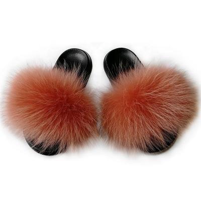 China Deodorization Women's Fox Fur Slippers Men's Ladies Flat Slippers for sale